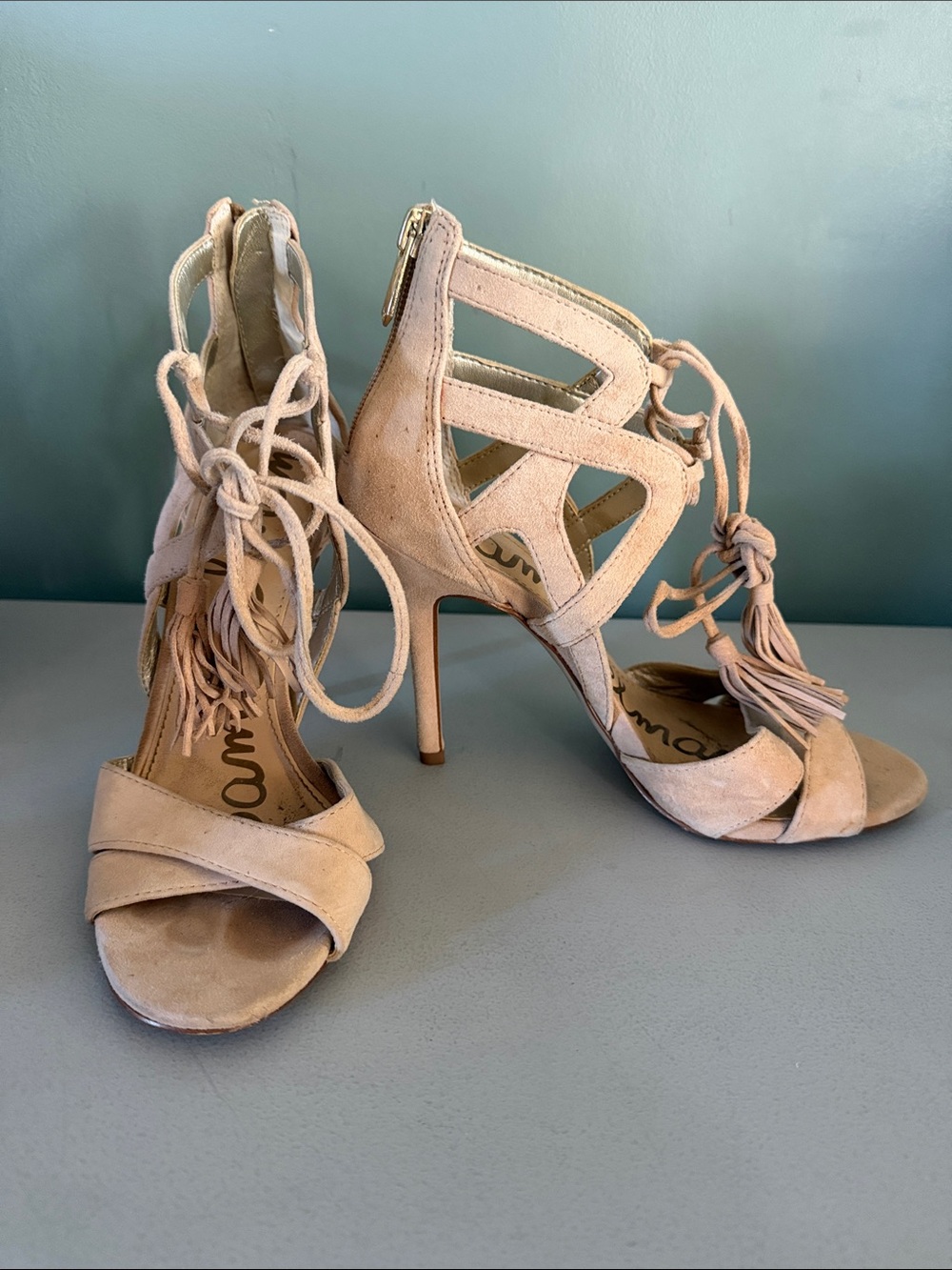 Sam Edelman Women’s Lace-Up Tassel Heel in Beige Sz 7